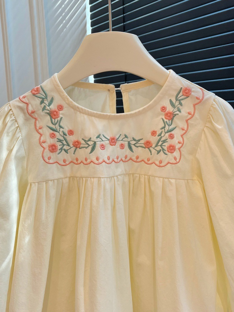 New Girls' Autumn Embroidered Flower Long-Sleeved Shirts for Baby Girls Korean Style Kidsren's Outer Shirts Casual Kidsren's Clothing