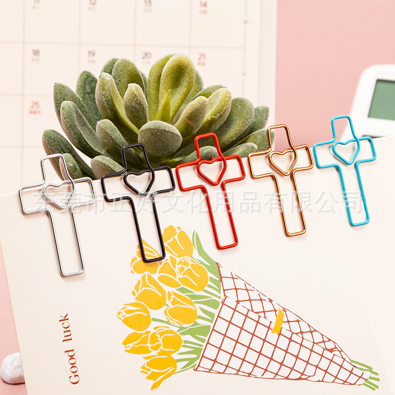 Heart-Shaped Paper Clips, Creative Cross-Shaped Paper Clips, Metal Special-Shaped Paper Clips, Colorful Office Supplies Paper Clips