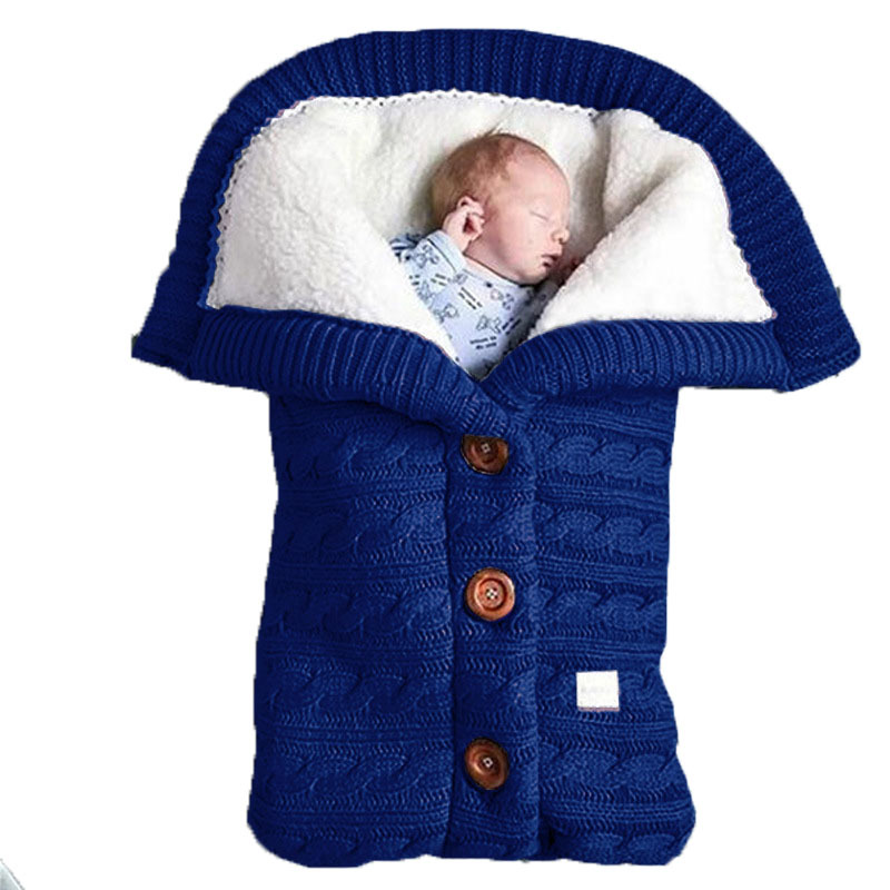 Spring Autumn Winter Knitted Sleeping Bag Baby Carriage Sleeping Bag Swaddling Cart Sleeping Bag Button Twist Sleeping Bag fleece-lined Thickened Bag
