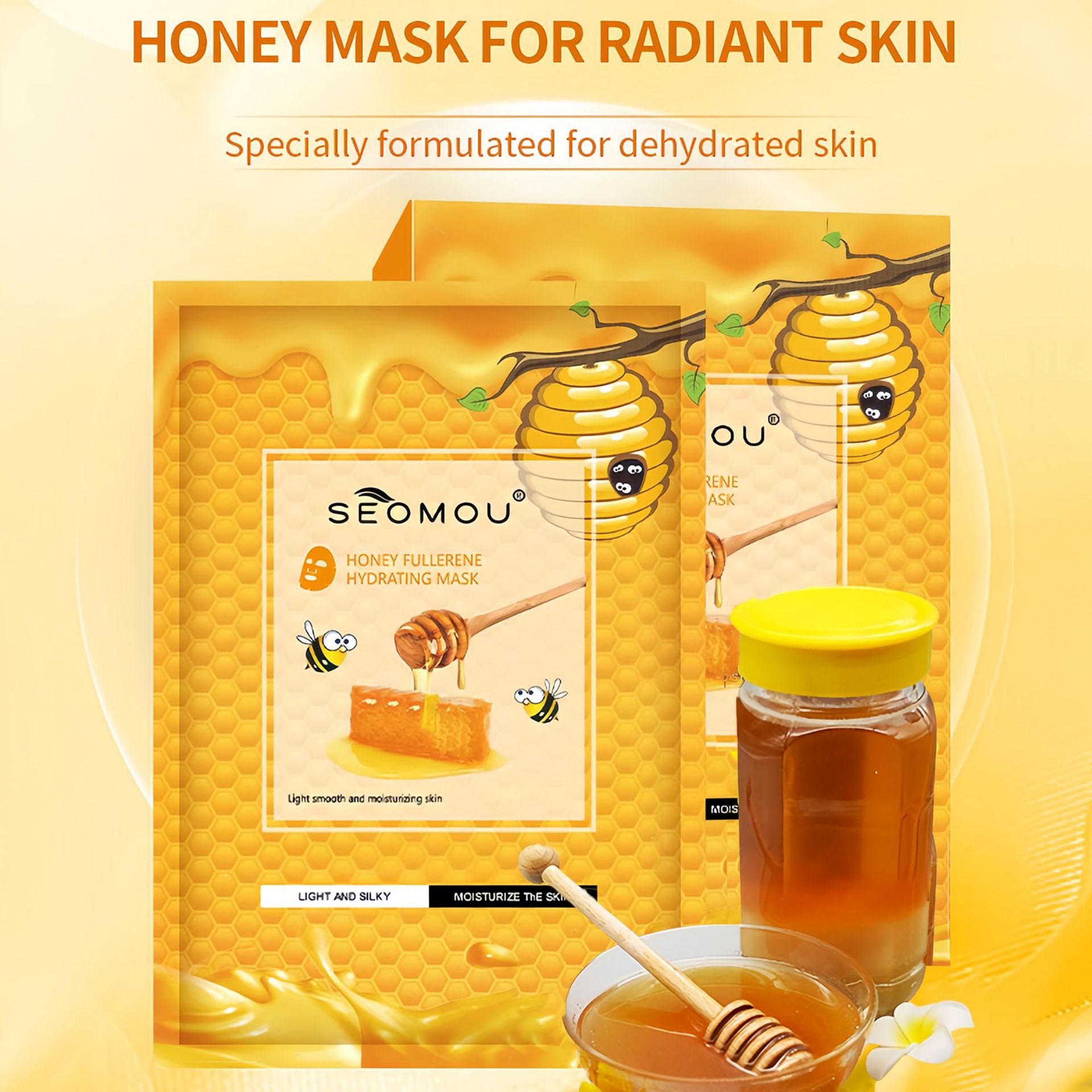 Листовая маска с медом, увлажняющая, гидратирующая, успокаивающая и увлажняющая маска, гиалуроновая маска, оптовая продажа на английском языке