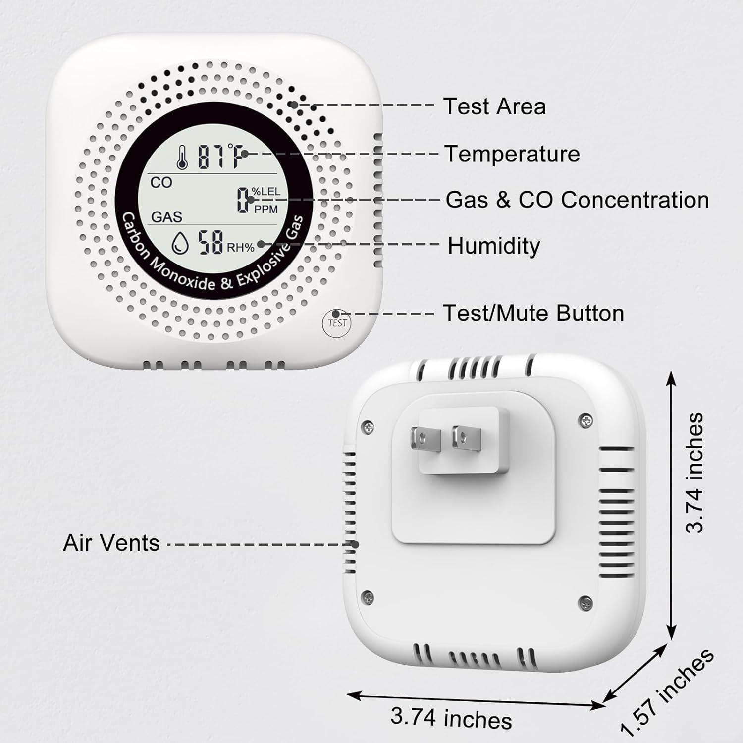 4-in-1 Upgraded Natural Gas Leak Detector and Carbon Monoxide Detector Yc302 Pro+