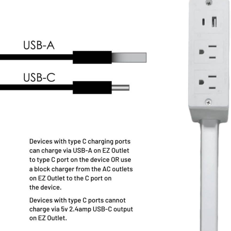The Power Outlet Extender Is Equipped with Usb-A and Usb-C Interfaces and 2 Ac Outlets That Can Be Extended to 27.56inch