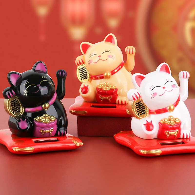 Solar energy lucky cat cute rich car ornaments creative opening beckoning cat ornaments doll machine from all directions to make money