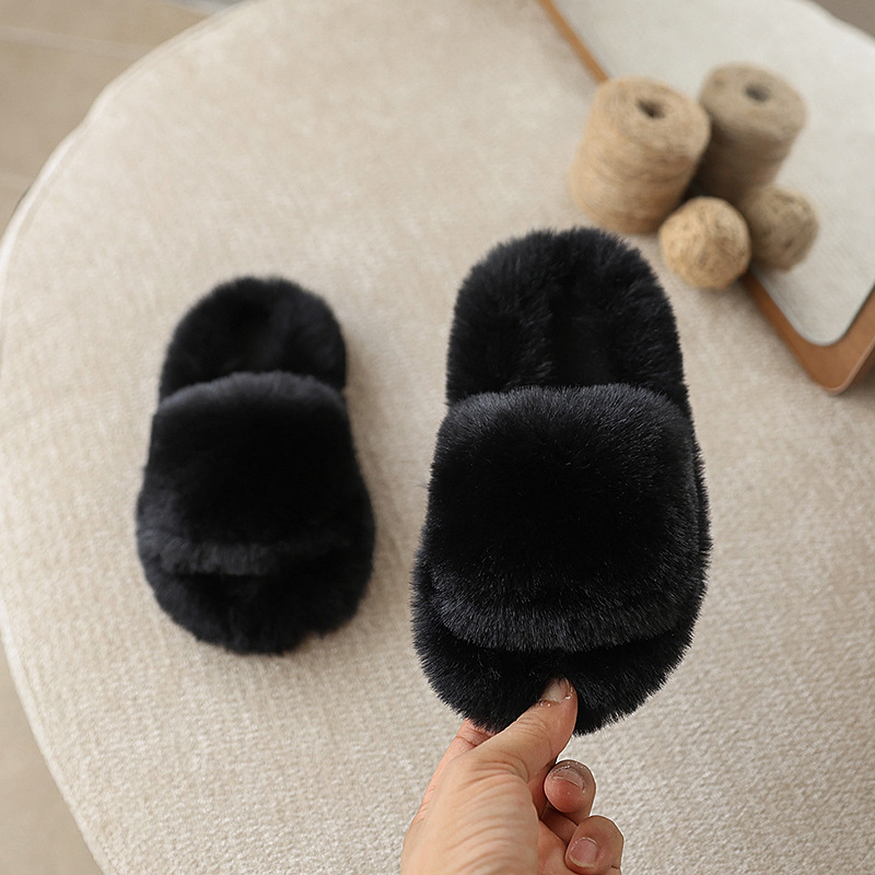 New Plush Kidsren's Slippers 2025 Cross-Border Autumn and Winter Simple Outer Wear Non-Slip Thickeneded Warm Baby Cotton Slippers