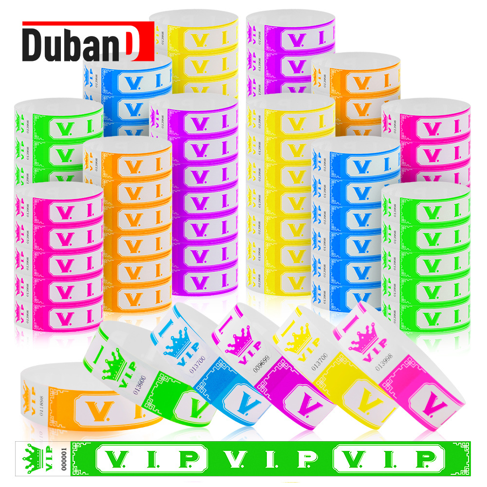 Одноразовый флуоресцентный браслет VIP, водонепроницаемый, для детских билетов, горячая распродажа на Amazon