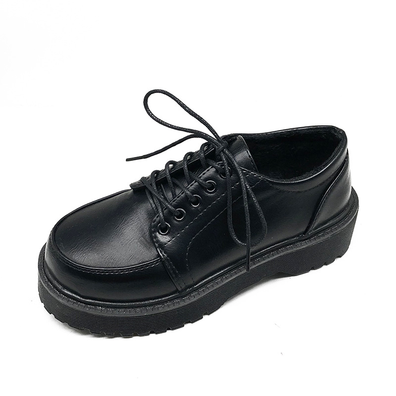 British Style Cloth Round Toe Shoes for Women 2025 New Thick-Soled Platform Front Lace-Up Uniform Jk Small Leather Shoes for Women Wholesale
