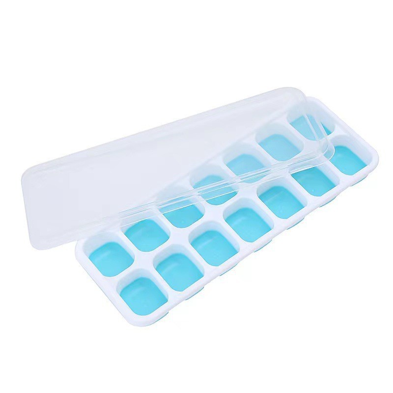14-Grids Square Silicone Candy Color Transparent Ice Cream Soft Bottom Ice Tray Mold Ice Box Ice Cube Artifact Storage Box