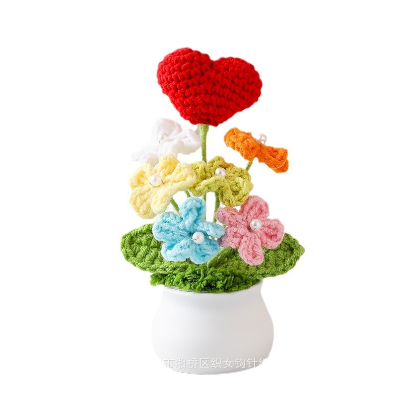 Cross-border finished wool potted forget-me-not puff tree hand-woven small potted plant office ornaments car ornaments gift