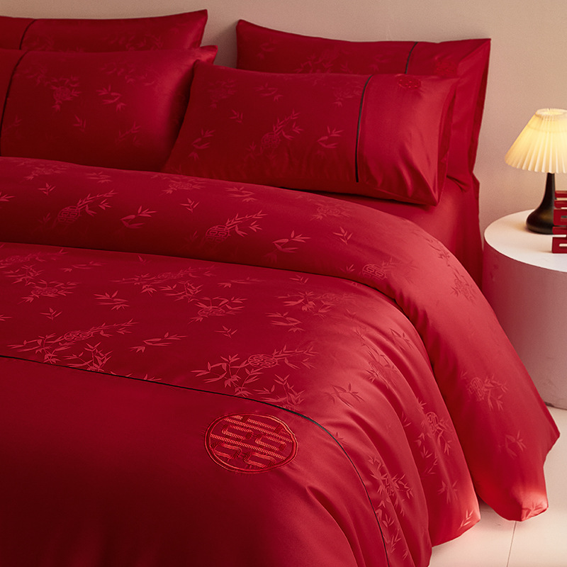 Жаккардовый элитный свадебный комплект из четырех предметов, красное покрывало для новобрачных, постельные принадлежности без одеяла