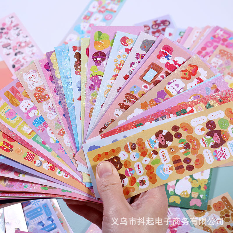 5*14cm cross-border laser goo card sticker girl heart hand account sticker material DIY waterproof cute cartoon goo card