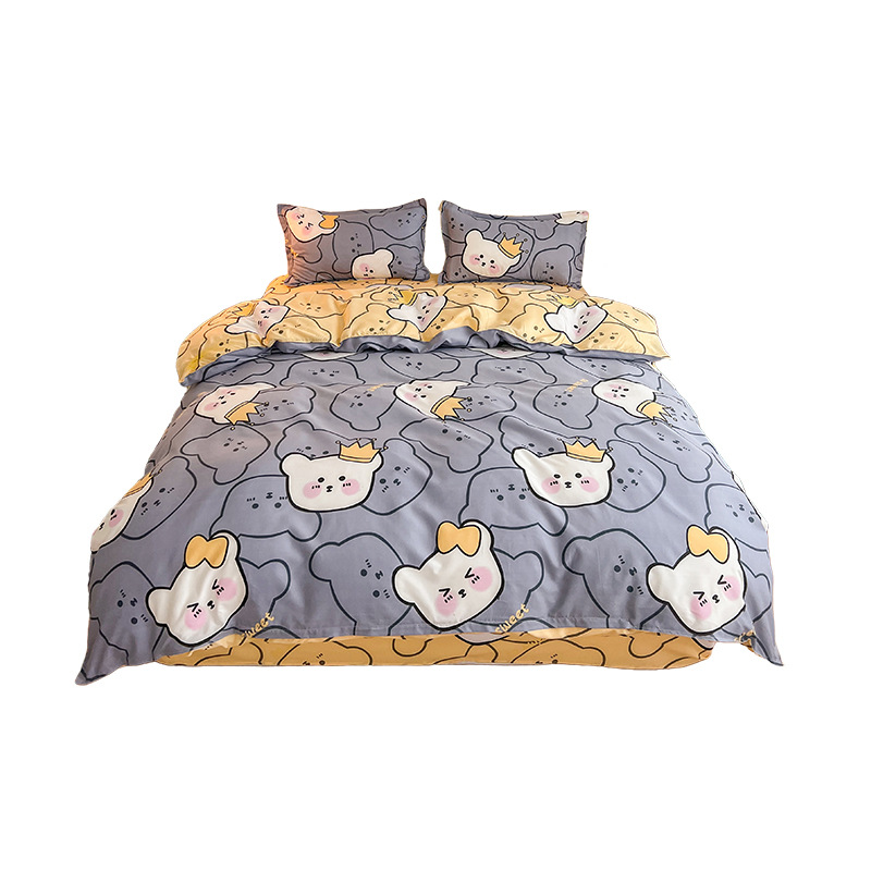Bed Sheet Four-piece Quilt Cover Summer Single Student Dormitory Three-piece Set Sanding Single-piece Quilt Cover Cartoon Bedding
