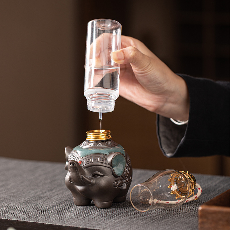 Ceramic Elephant Pair Butter Lamp Everlasting Lamp Home Tea Room Desktop Atmosphere Lamp Tangma Butter Aromatherapy Lamp Ornaments