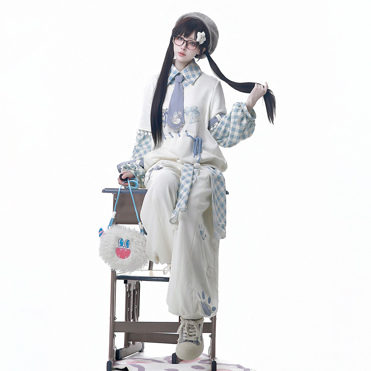 Xiongdoujiang Original Snowball Game Lolita Girl Lolita Ribbon Top Pants Waistband Tie Set 9779