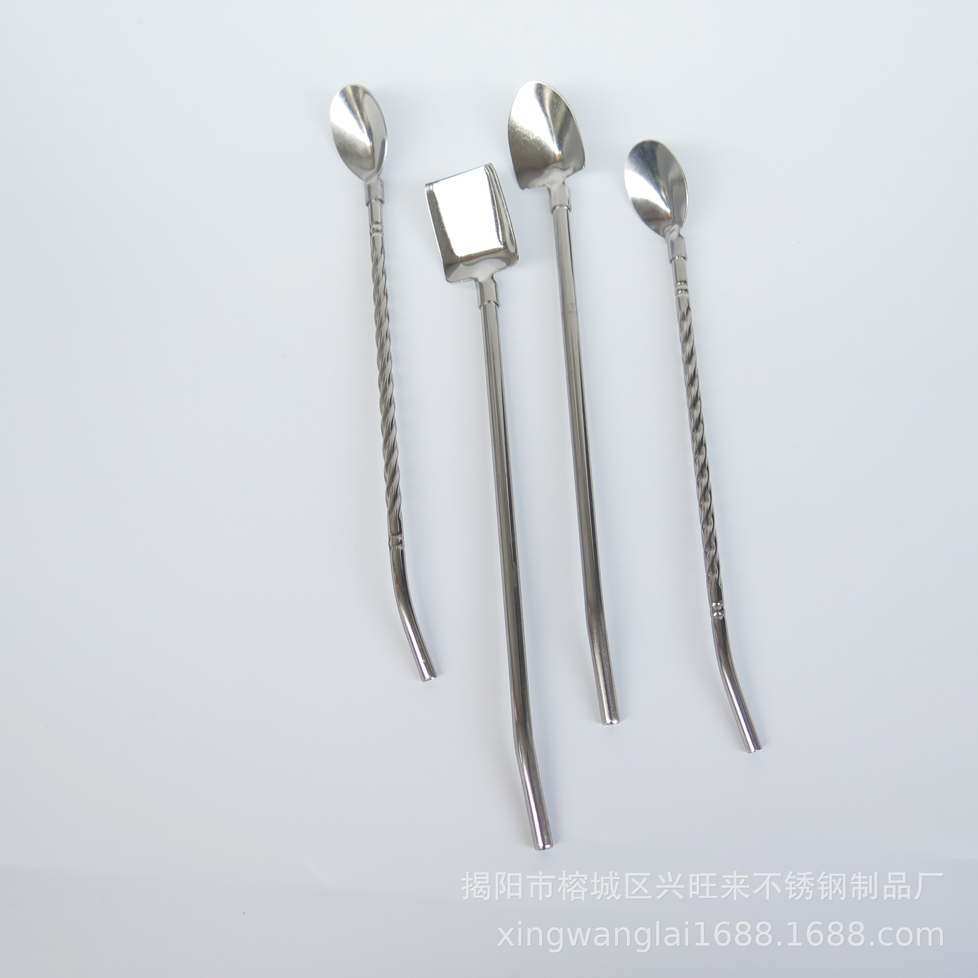 Factory Direct supply 304 stainless steel straw spoon beverage milk tea coffee spoon drinking pipe cross-border color metal Madai