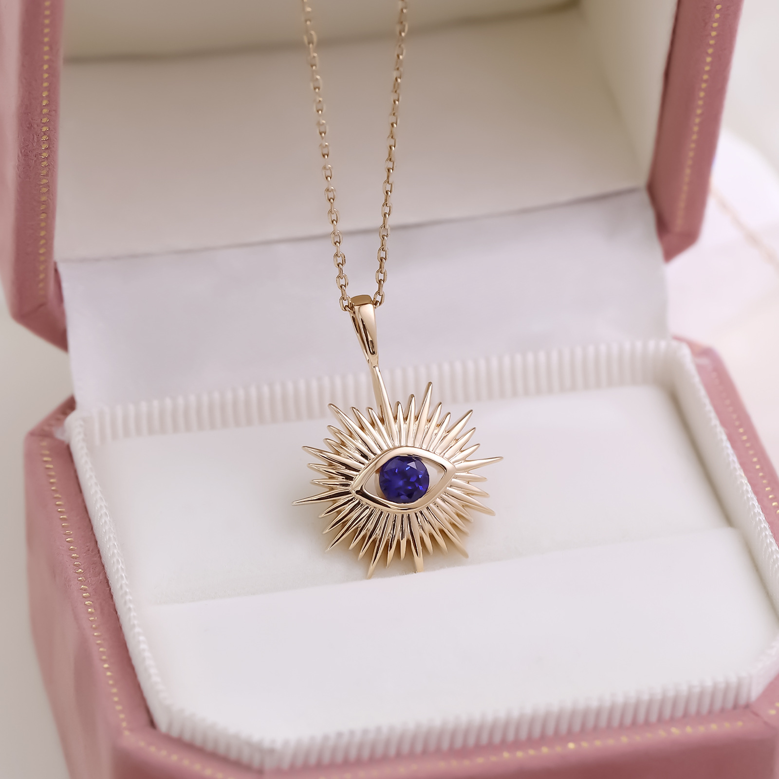 Ретро-ожерелье с турецким глазом, настоящее золото с электропокрытием, европейское и американское украшение с культивированным сапфиром, легкое роскошное ожерелье на ключицу