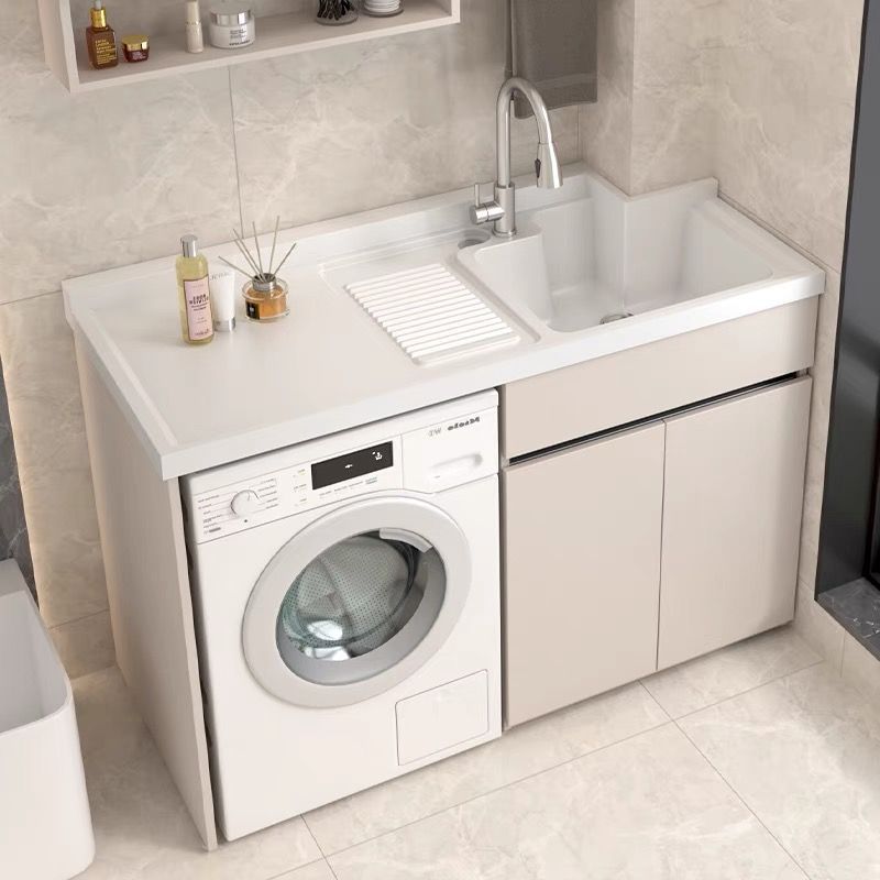 Whole-Panel Honeycomb Aluminum Laundry Cabinet with Integrated Quartz Countertop Basin, Balcony Cabinet, Washbasin Sink with Washboard Combination Set