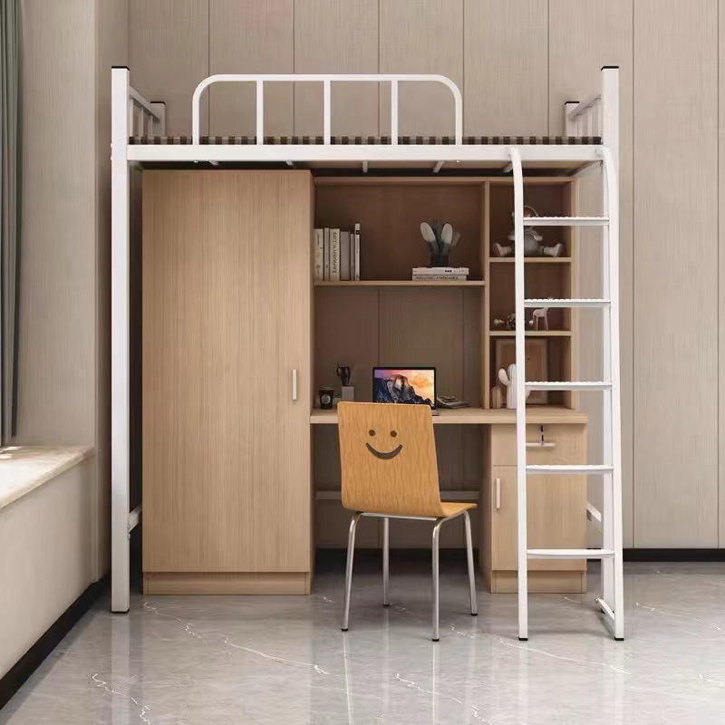 Bunk Bed Student Dormitory High Bed Staff Wrought Iron Bed School Dormitory Combination Bed Apartment Bookcase Integrated Bed