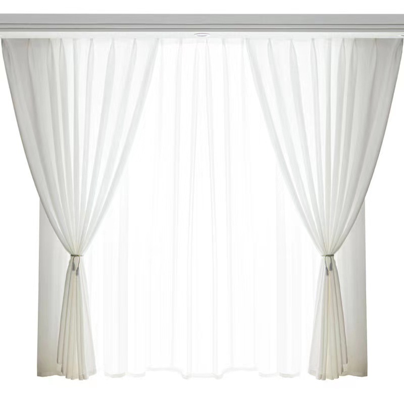 Curtain Gauze Curtain Transparent Pervious White Gauze Solid Color Thickened Window Gauze Punch-Free Velcro Partition Finished White Gauze