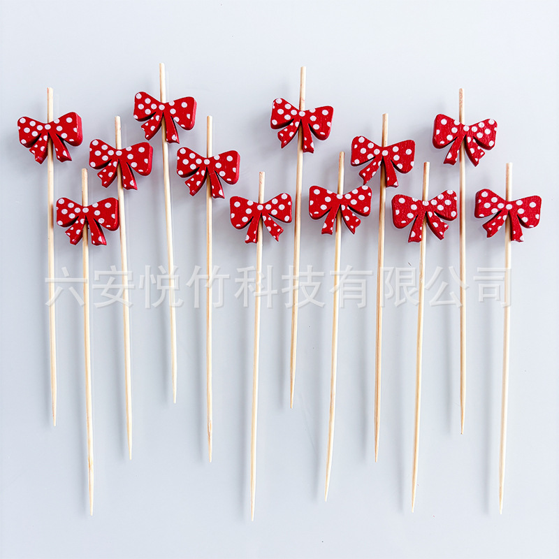 Red Polka Dot Bow Cocktail Decoration Picks Girl Birthday Party Cake Picks Disposable Fruit Picks Wine Picks