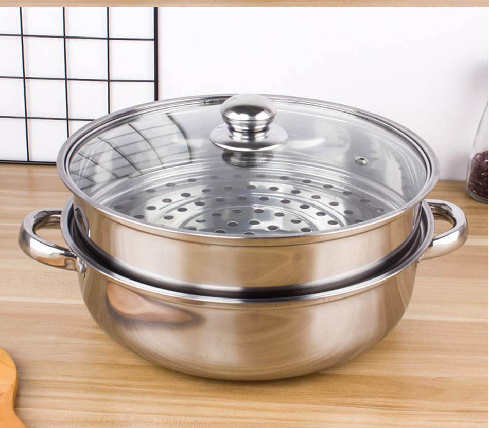 Stainless steel steamer double-layer thickened 28cm soup steamer household multi-layer fish steamer single-layer hot pot movable gift pot