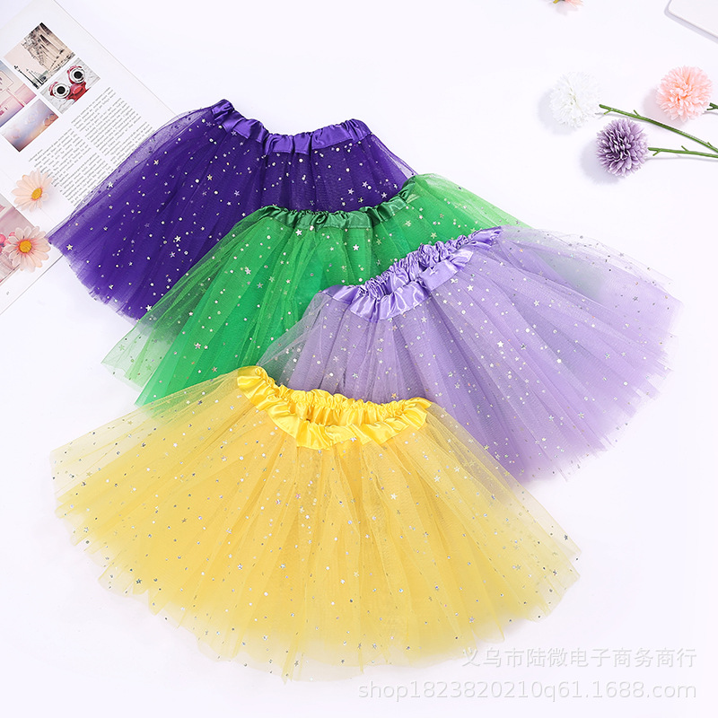 2017 European and American children's TUTU skirt sequins Flash stars TUTU skirt 3 layers 6 mesh dance skirt manufacturers
