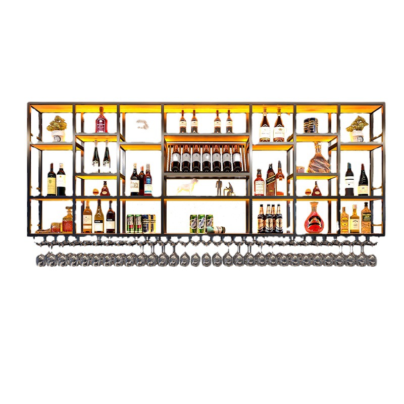 Hot Sale Bar Counter Wine Cabinet Bar Wall-mounted Wine Rack Industrial Style Wine Display Rack Light Luxury Iron Art Internet Celebrity Storage Rack