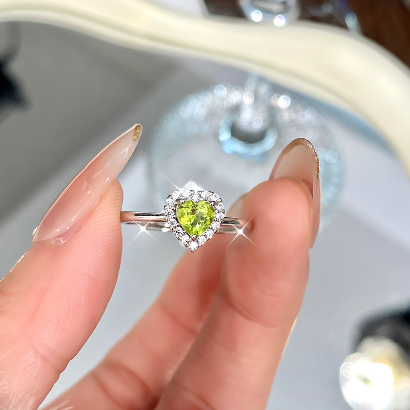 S925 Sterling Silver Ring Women's 5mm Heart-Shaped Natural Crystal Stone Ring Accessible Luxury High-End Classic Inlaid Hand Jewelry