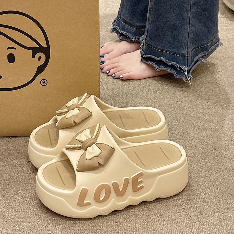 Thick-Soled Fashionable Height-Increasing Slippers with Bow Double Color Non-Slip Slippers for Women Beach Fashion Outer Wear Sandals Wholesale
