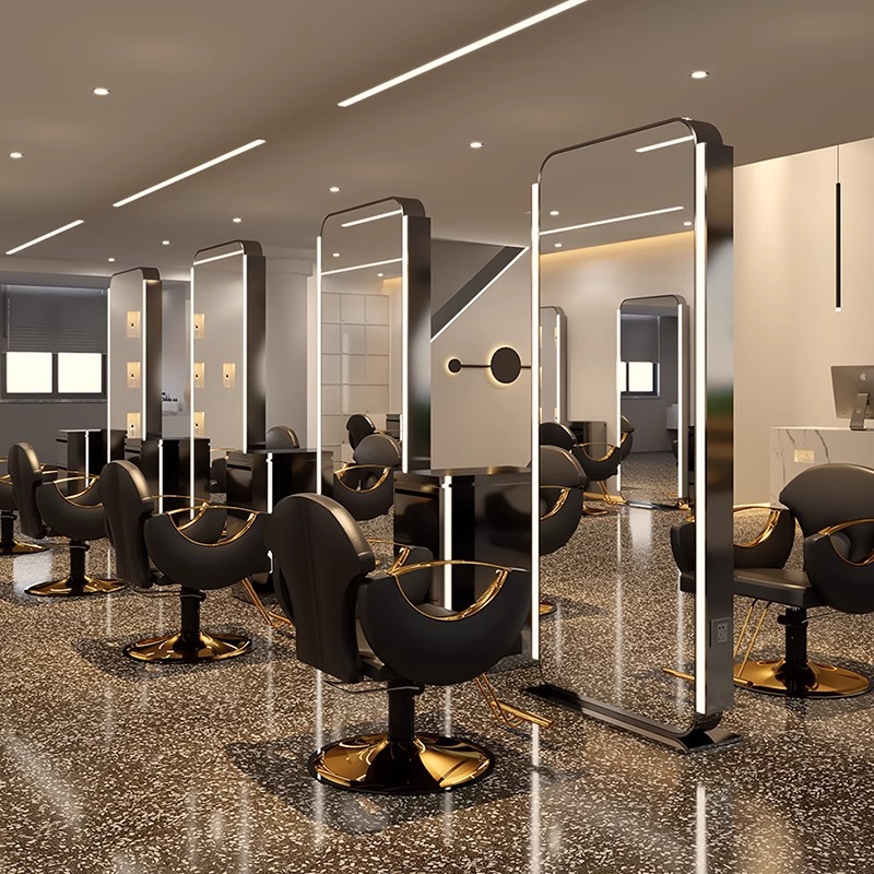Trendy Hair Salon Floor Mirror Table for Hairdressing, Single or Double-Sided Haircut Mirror Table, High-End Full-Body Mirror for Hair Cutting, Perming, and Dyeing