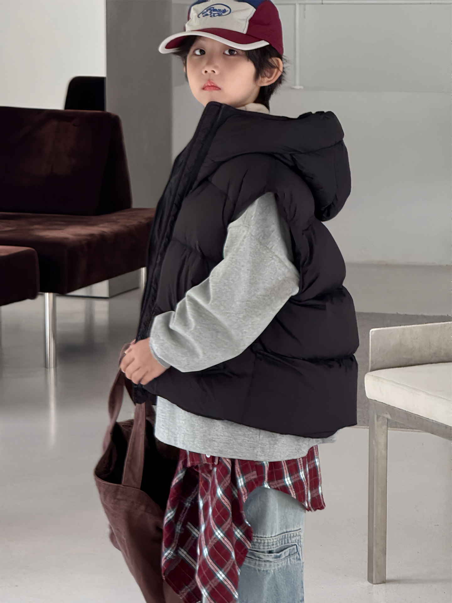 Children's down Vest Korean Style New Style Boys and Girls Thickeneded Hooded 90 White Duck down Puff Vest Trendy