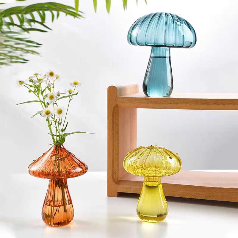 Creative Pastoral Style Hydroponic Flower Arrange Mushroom Vase Glass Lampshade Decorative Flower Arrange Ornaments Aromatherapy Bottle