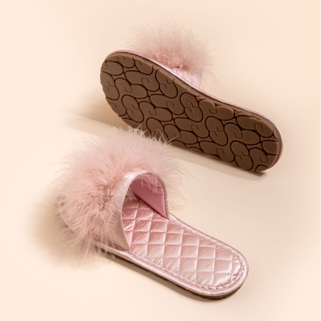 Fairy Style Maomao Slippers Women's New Outer Wear Bridesmaid Sandals with Skirt Feather Bride Wedding Morning Gown Wedding Shoes