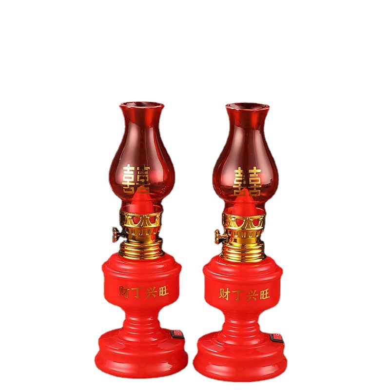 Red Wedding Descendants Lamp Caiding Xingwang Electronic Kerosene Lamp Moved to Home Double Happiness Concentric Lamp Battery led Lamp