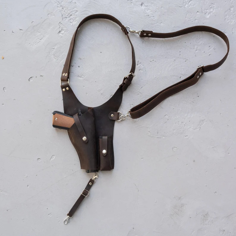 Cross-Border European and American Retro Leather Strap Underarm Shoulder Bag Men's Outdoor Gun Bag Halloween Cosplay Props