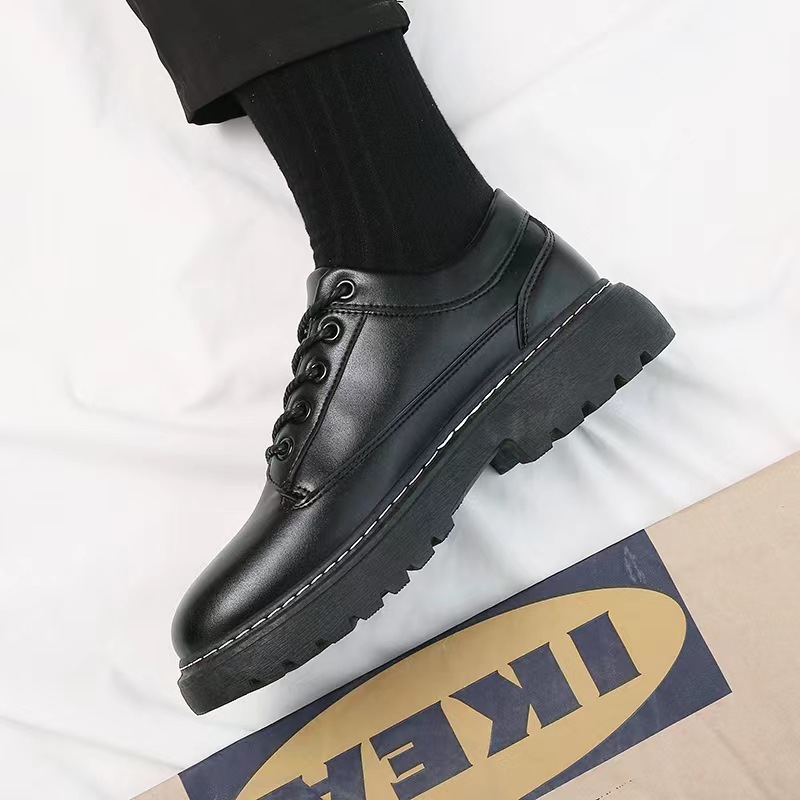 Leather shoes men's breathable British style business formal wear big head trendy low-top Martin boots thick bottom casual leather men's shoes