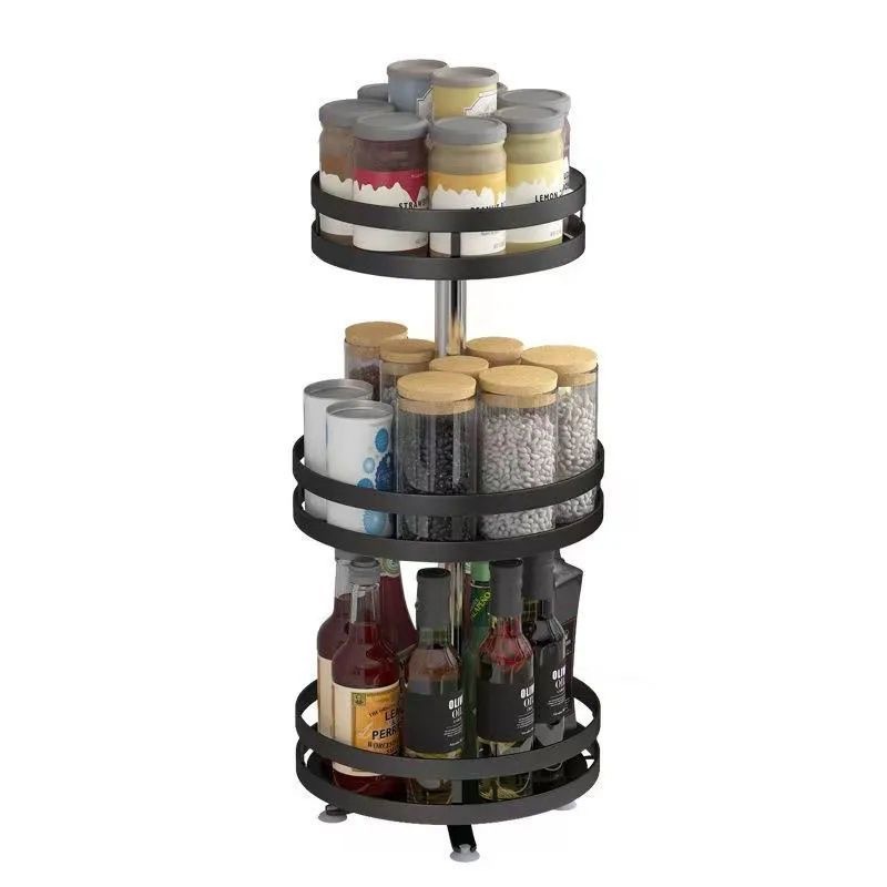 Condiment Storage Rack Kitchen Countertop Punch-Free Household Multi-Layer Square Round Rotary Condiment Bottle Storage Rack