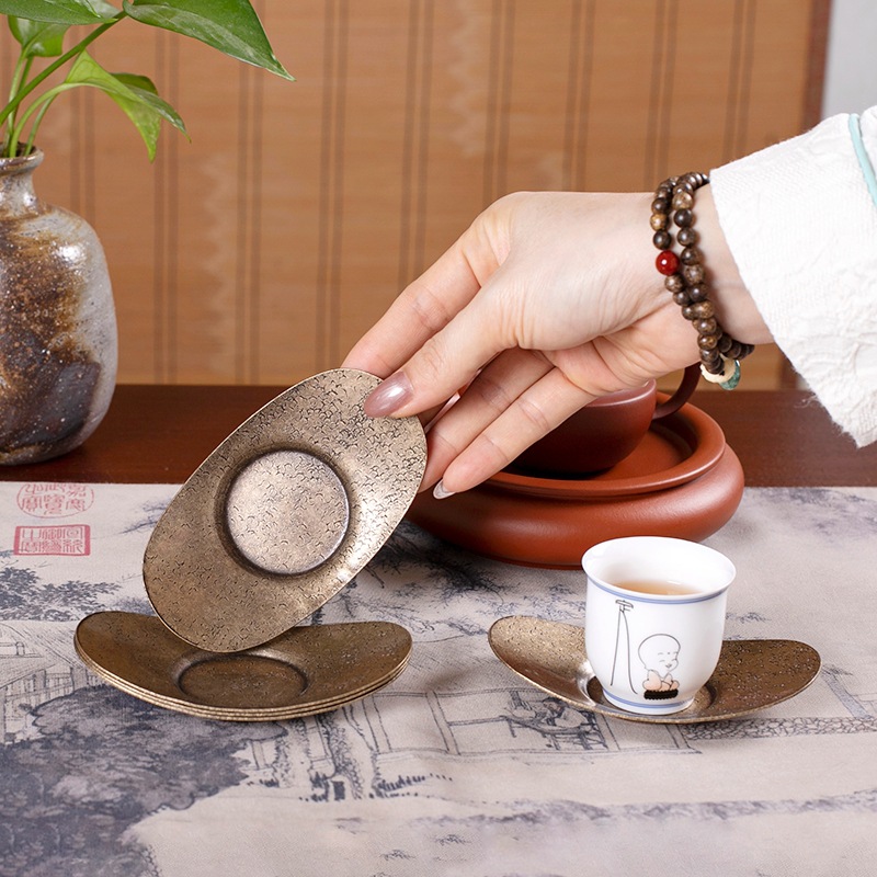 Tea Coaster Saucer Copper Coaster Tea Ceremony Chinese Style Metal Coaster Handmade Pure Copper Saucer Tea Ceremony Tea Set Accessories