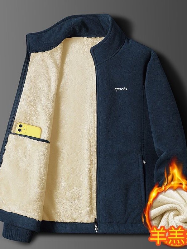 Dad's Outwear Autumn and Winter Clothing Fleece-Lined and Thickeneded 2024 New Warm Middle-Aged and Elderly Jacket Men's Winter Stand-Up Collar Top