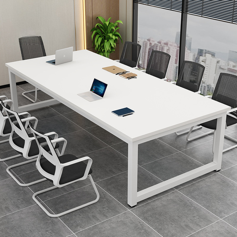 White Conference Table, Long Rectangular Office Desk and Chair Set, Simple Staff Training Computer Desk, Workbench, Large Table