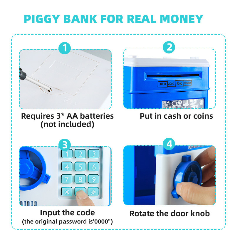 Cross-border children's piggy bank password box automatic roll money fingerprint electric sound and light large capacity simulation intelligent deposit machine