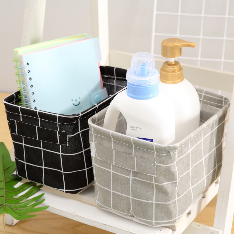 Fabric with Satchel Printed Cotton and Linen Storage Basket Desktop Miscellaneous Storage Box Cabinet Small Clothing Fabric Storage Basket