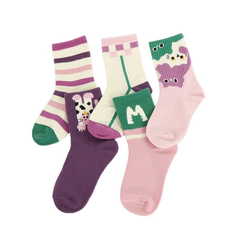 Six-Fingered Mouse Children's Socks Wholesale 25 Autumn and Winter Combed Cotton Girls' Baby Mid-Tube A-Class Girls' Toddler Socks for Young Children