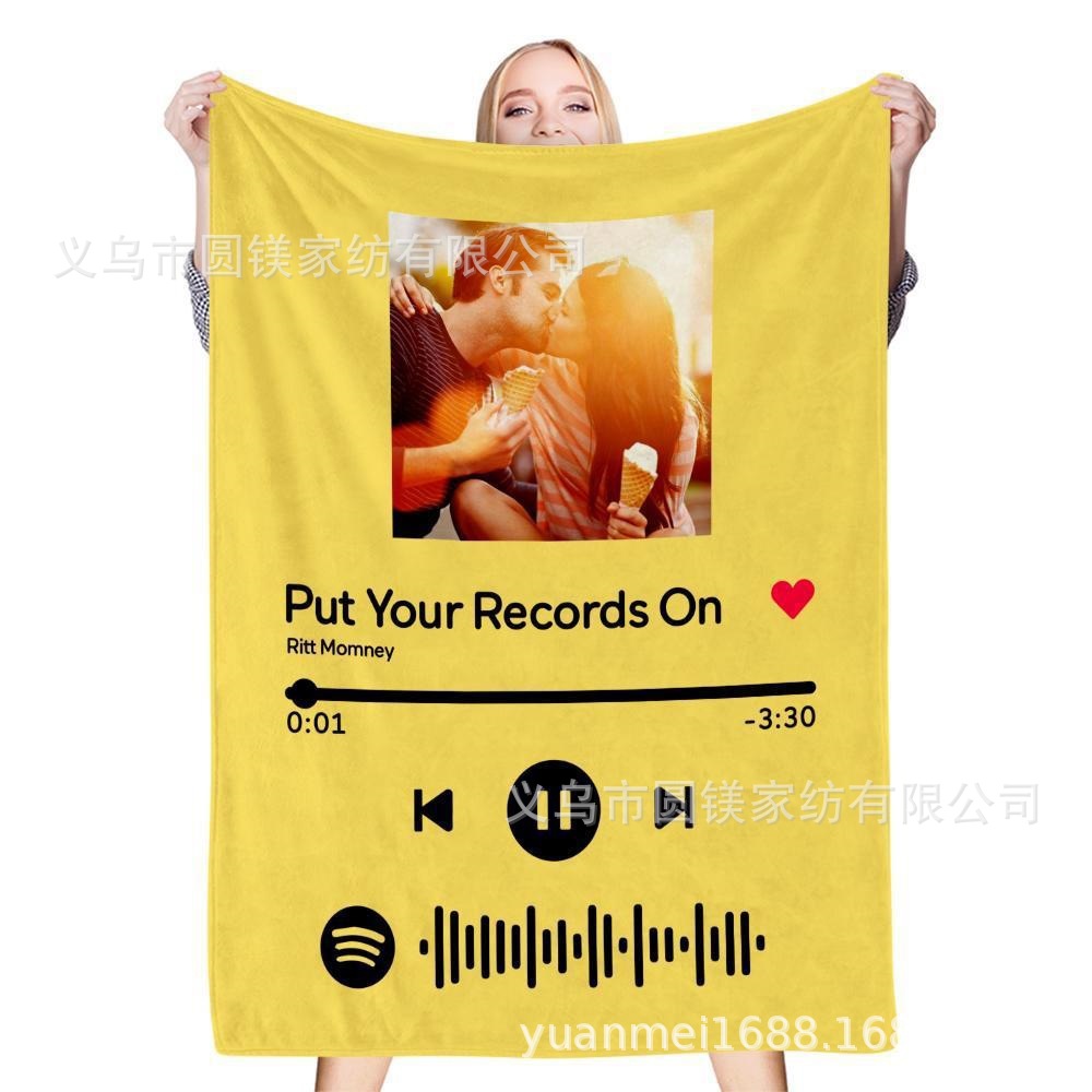 Spotify Music Code DIY Photo One Piece Custom Blanket Flannel Blanket Couple Holiday Gift Blanket