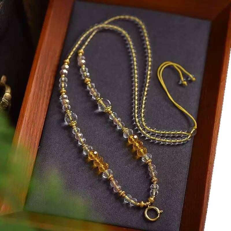 Wholesale Boutique Bead Chain Multi-Color Matchinging Crystal Thangka Hanging Chain Sweater Chain Quick Release Buckle Beeswax Jade Necklace