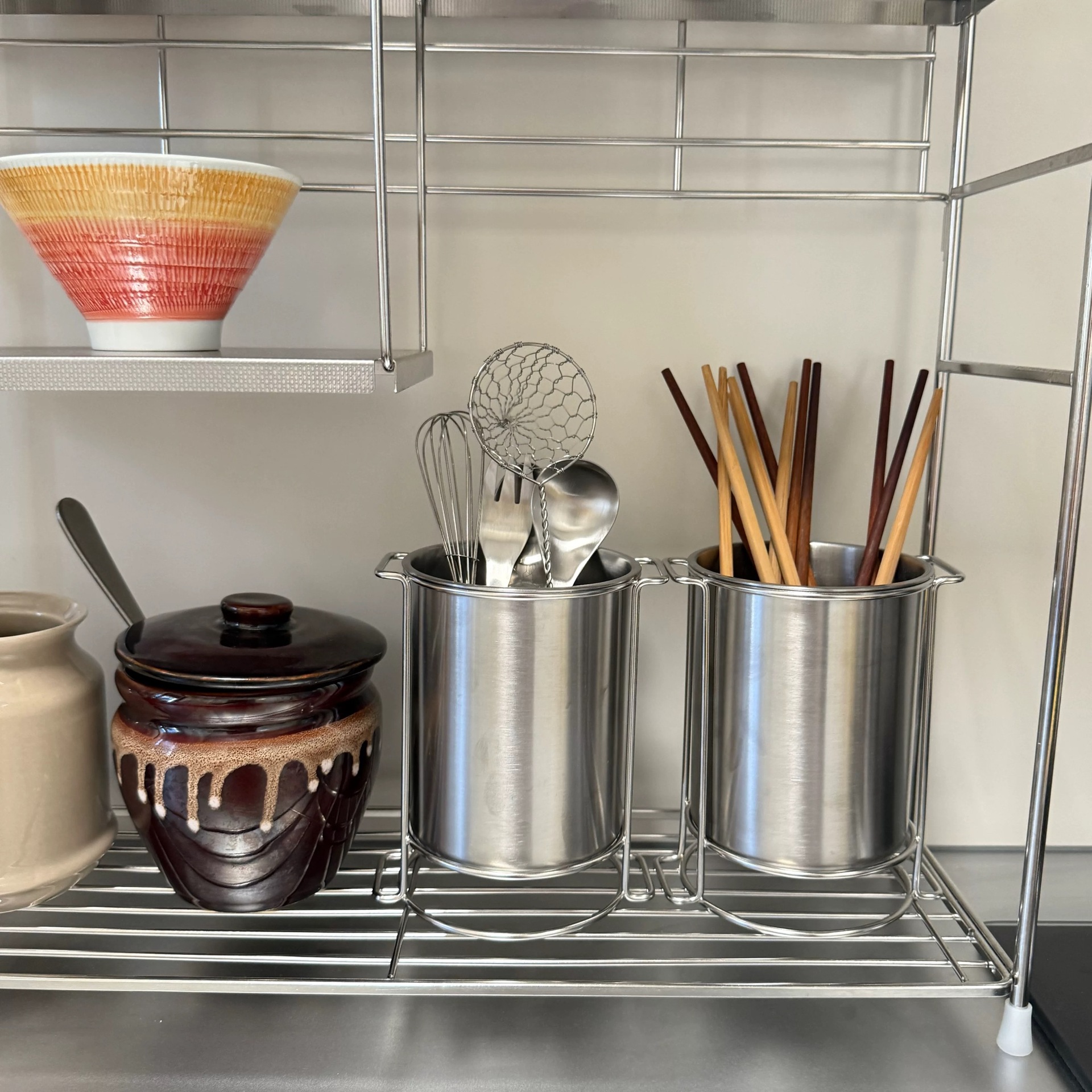 304 Stainless Steel Chopstick Basket Kitchen Countertop Tableware Storage Rack Cut Out Drainable Knife, Fork and Spoon Storage Box