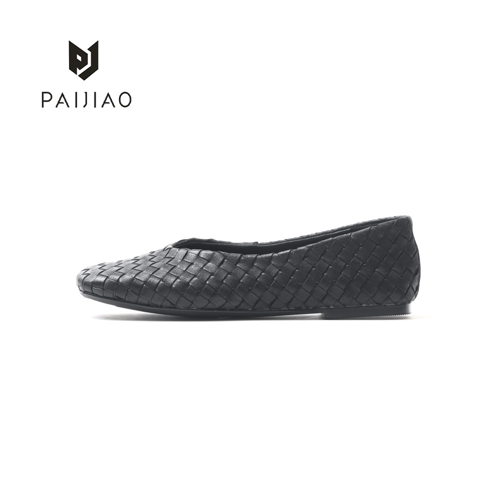 Horse Leather Fashionable Shallow Square Toe Flats for Women Summer New Lightweight Breathable Handmade Genuine Leather Weaving Xd113025