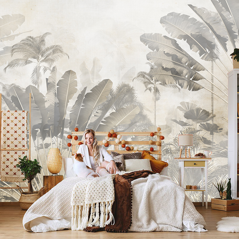 French Leaf B&B Wallpaper Retro Wallpaper Tropical Rainforest South Sea Antique Style Background Wall Hotel Restaurant Mural