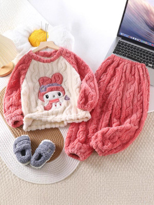 Autumn and Winter Warm Thickened Cloud Velvet Cartoon Pajamas suit Children's Boy's Girl's Boy's Boy's Girl's Child's Adult