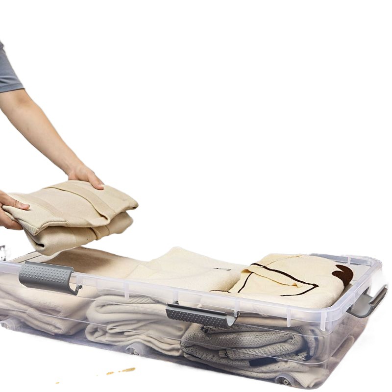 Ultra-Low Storage Box Rectangular 10cm High Plastic Box Transparent with Lid Flat Storage Box under the Sofa and Bed