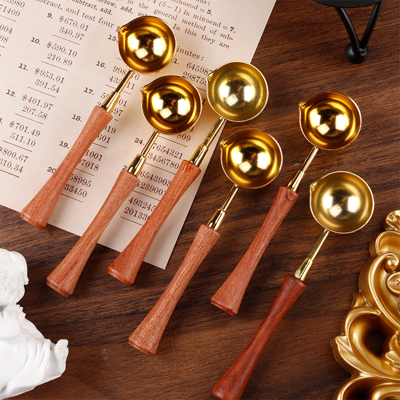 Винтажная ложка для воска с деревянной ручкой, инструмент для плавления воска, простая ложка для печати из розового дерева